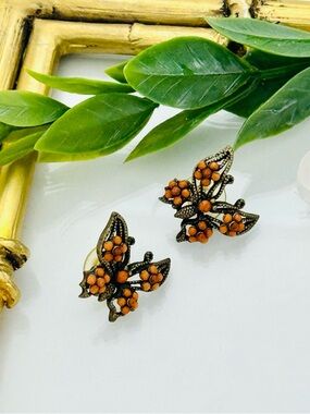 Vintage-Inspired Orange Butterfly Stud Earrings - Women Jewelry Whimsy Nature